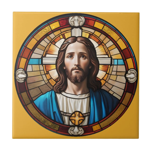 Jesus Kristus Circular Faux Stached Glass Circle Kakelplatta (Framsidan)