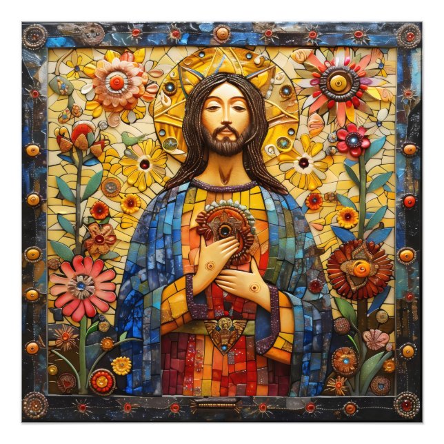 Jesus Kristus Colorful Mosaic Fototryck (Framsidan)