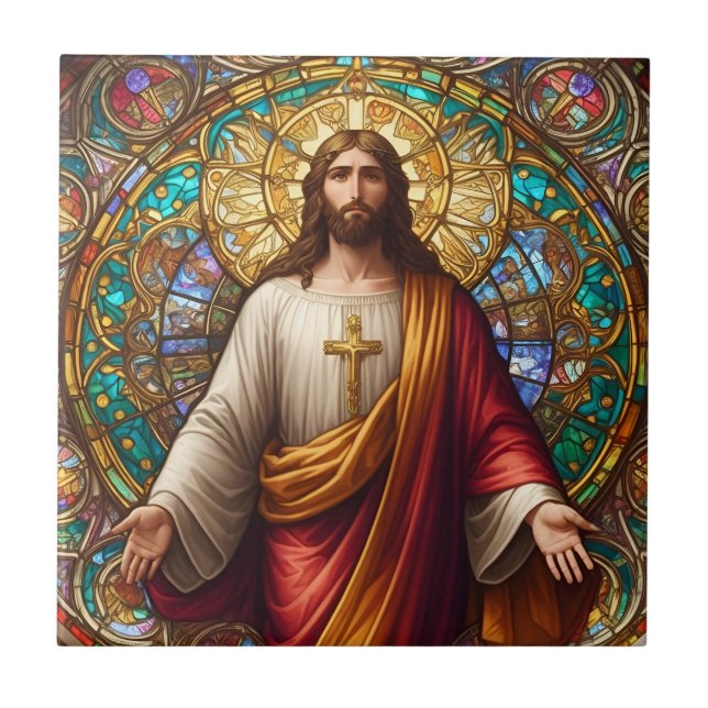 Jesus Kristus Colorful Stached Glass Kakelplatta (Framsidan)