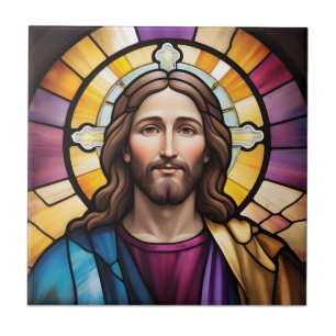 Jesus Kristus Faux - fastfärgat glas Kakelplatta