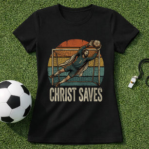 Jesus Kristus Fotbollsmålvakt Retro Tro T Shirt