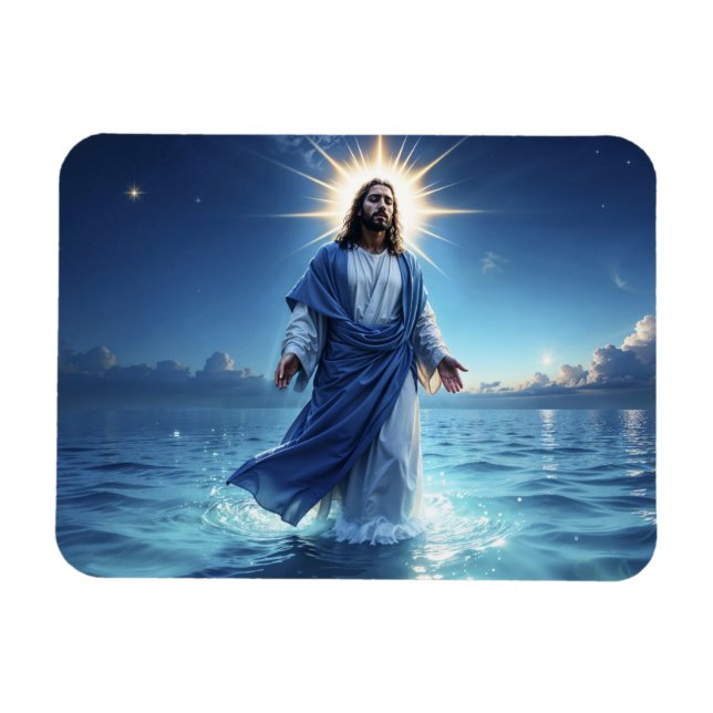 Jesus Kristus går på bibliska scenen i vatten Magnet (Horisontell)