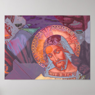 Jesus Kristus Halo Färg Crazy Soft Overlay White Poster