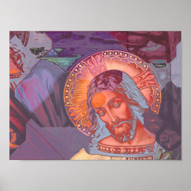 Jesus Kristus Halo Färg Crazy Soft Overlay White Poster (Framsidan)