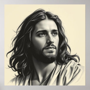 Jesus Kristus - Handdesignad Träkol Porträtt Poster