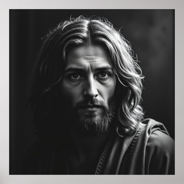 Jesus Kristus - Handdesignad Träkol Porträtt Poster (Framsidan)