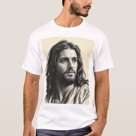 Jesus Kristus - Handdesignad Träkol Porträtt T Shirt