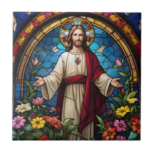 Jesus Kristus Helig Heart Faux-lagat glas Kakelplatta