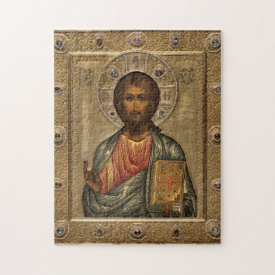 Jesus Kristus Holding de judiska Gospelen Guld Pussel