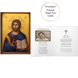 Jesus Kristus Holding Gospelen Icon Funeral Tack Kort