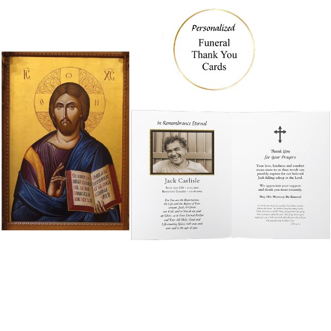 Jesus Kristus Holding Gospelen Icon Funeral Tack Kort (Skapare uppladdad)