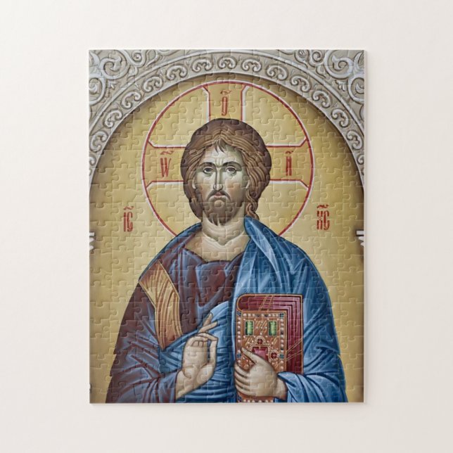 Jesus Kristus Holding Gospelen Icon Pussel (Vertikal)