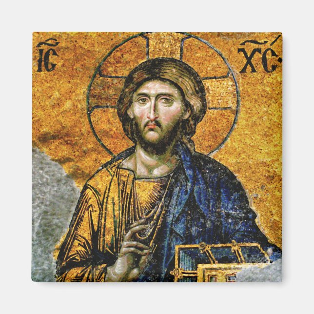 Jesus Kristus Holding Gospelen Ortodoxa Icon Magnet (Framsidan)