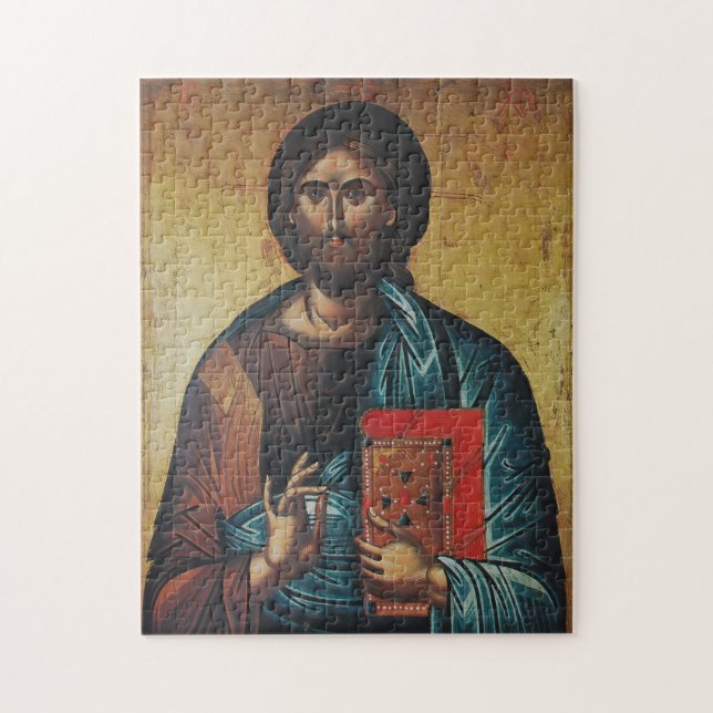 Jesus Kristus Holding Gospelen Ortodoxa Icon Pussel (Vertikal)