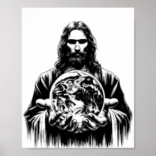 Jesus Kristus Holding World Art illustration Poster
