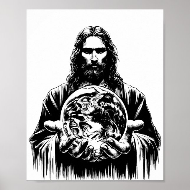Jesus Kristus Holding World Art illustration Poster (Framsidan)