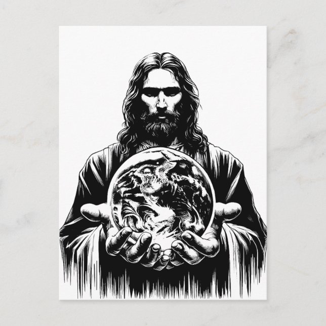 Jesus Kristus Holding World Art illustration Vykort (Framsida)