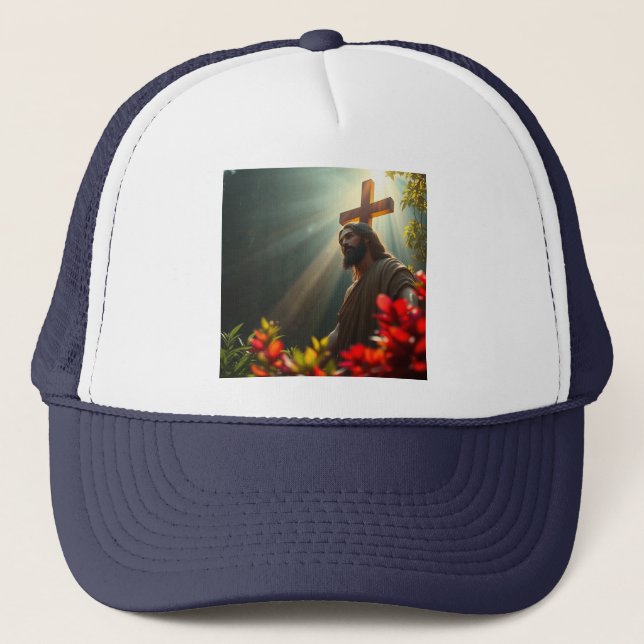 Jesus Kristus i trädgård Trucker Hatt Keps (Framsida)