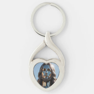 Jesus Kristus Keychain Twisted Heart Silverfärgad Nyckelring