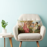 Jesus Kristus Lärande barn, Vintage Religion Lumbarkudde<br><div class="desc">Vintage illustrerar religiösans utformning med Jesus Kristus som undervisar barn. De är i en ängsskugga under en skugga träd med lamm i avstånd.</div>