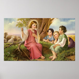 Jesus Kristus Lärande barn, Vintage Religion Poster