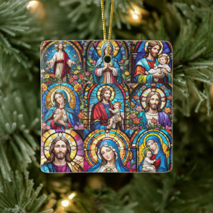 Jesus Kristus Mary och Joseph Christian Stached Gl Julgransprydnad Keramik