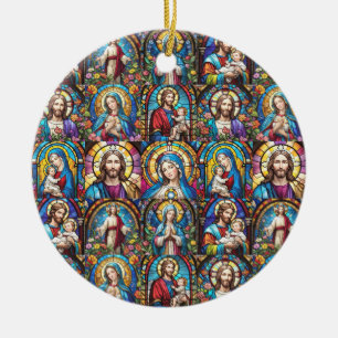 Jesus Kristus Mary och Joseph Christian Stached Gl Julgransprydnad Keramik