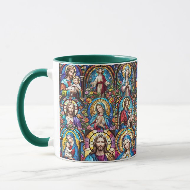 Jesus Kristus Mary och Joseph Christian Stached Gl Mugg (Vänster)