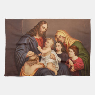 Jesus Kristus med barn Premium finkonst Kökshandduk