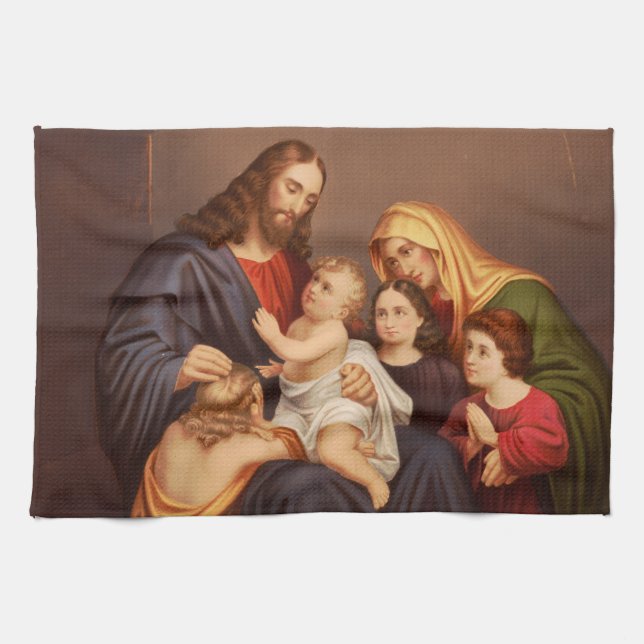 Jesus Kristus med barn Premium finkonst Kökshandduk (Horisontell)