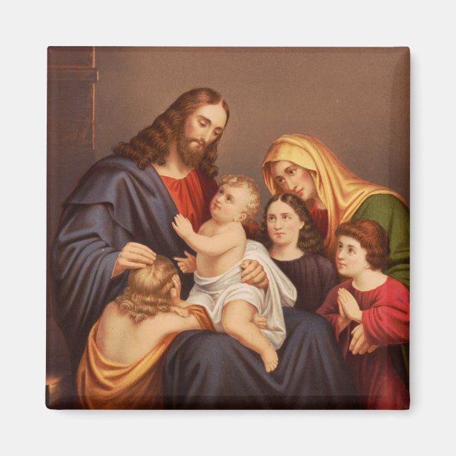 Jesus Kristus med barn Premium finkonst Magnet (Framsidan)