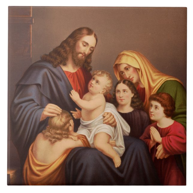Jesus Kristus med barn Premiumkonstverk Kakelplatta (Framsidan)