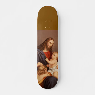 Jesus Kristus med barn Premiumkonstverk Mini Skateboard Bräda 18,5 Cm