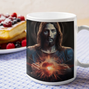 Jesus Kristus med Glowing Heart version 3 Kaffemugg