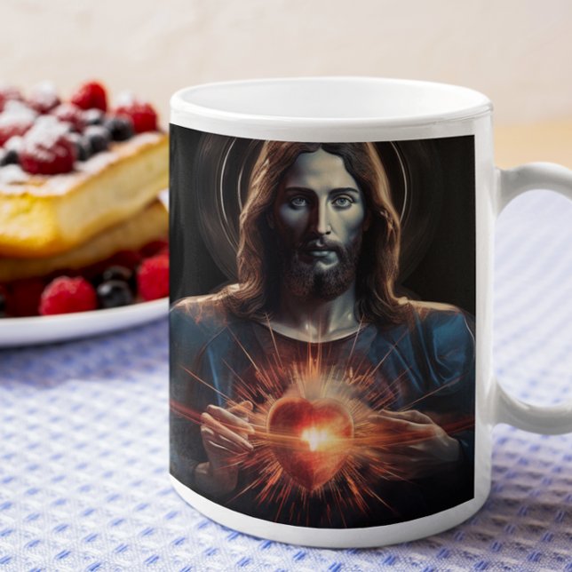 Jesus Kristus med Glowing Heart version 3 Kaffemugg (Jesus Christ with Glowing Heart version 3 Coffee Mug
)
