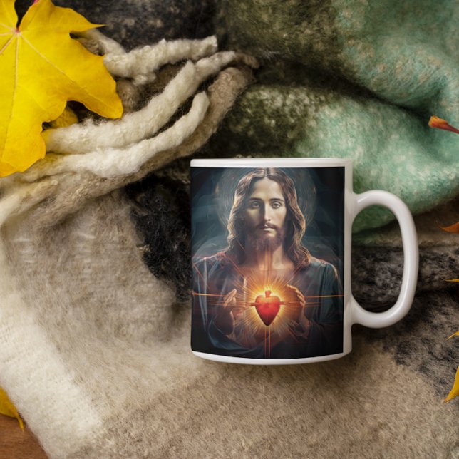 Jesus Kristus med Glowing Heart version 6 Kaffemugg (Jesus Christ with Glowing Heart version 6 Coffee Mug
)