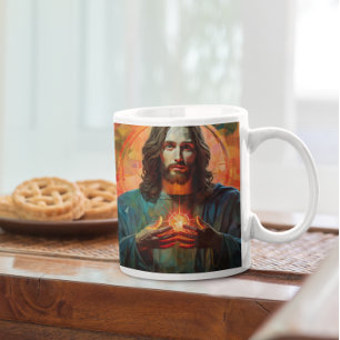 Jesus Kristus med Glowing Heart version 8 Kaffemugg