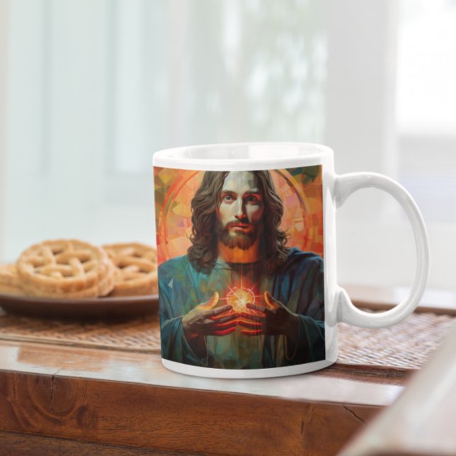 Jesus Kristus med Glowing Heart version 8 Kaffemugg (Jesus Christ with Glowing Heart version 8 Coffee Mug
)