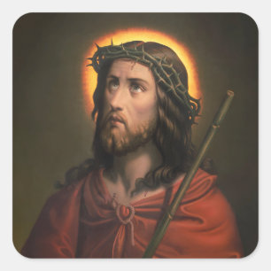 Jesus Kristus med Krona i Thorns Fyrkantigt Klistermärke
