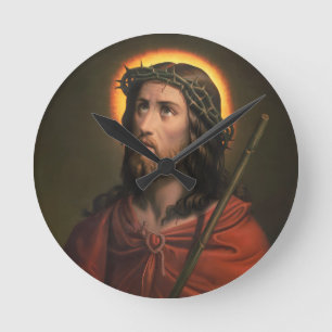 Jesus Kristus med Krona i Thorns Rund Klocka