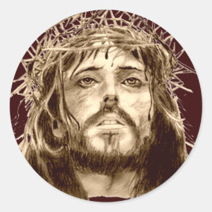 Jesus Kristus med Krona i Thorns Runt Klistermärke