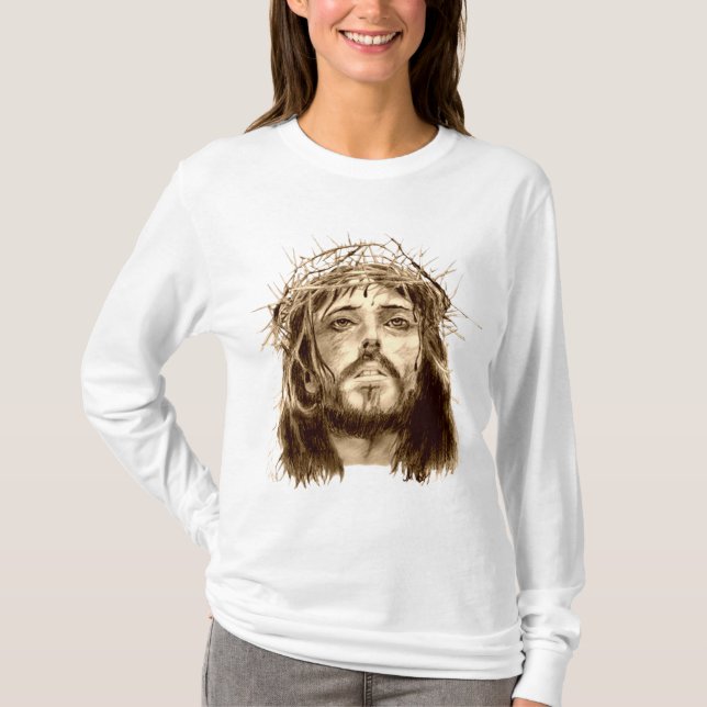 Jesus Kristus med Krona i Thorns T Shirt (Framsida)