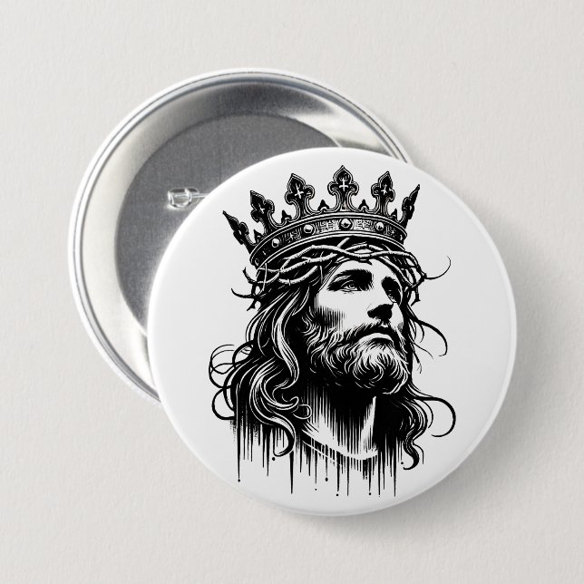 Jesus Kristus med Kung Krona illustration Art Knapp (Framsida & baksida)