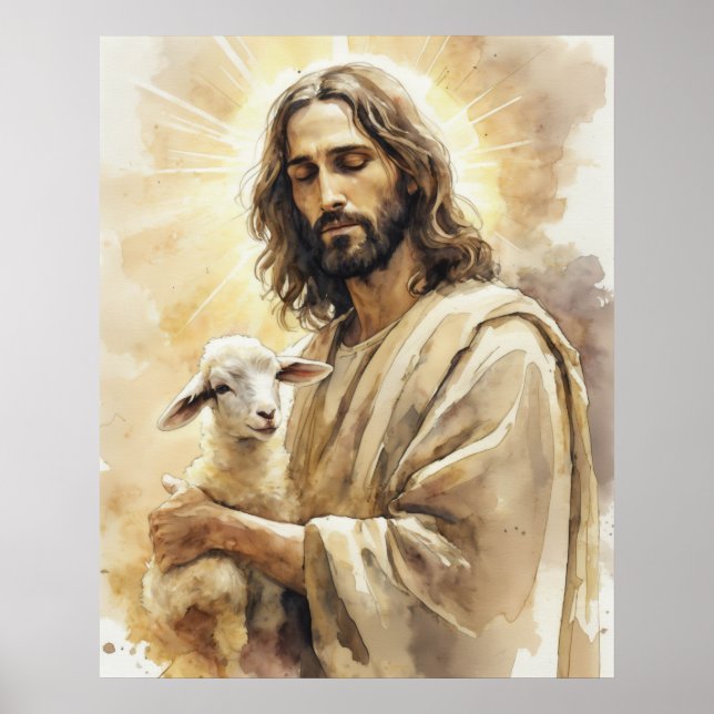 Jesus Kristus med Lamb Poster (Framsidan)