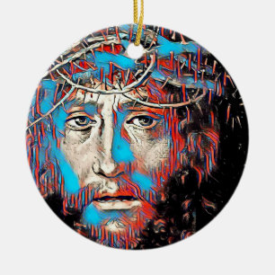 Jesus Kristus med törnekrona abstrakt målning Julgransprydnad Keramik