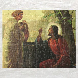 Jesus Kristus och Bra Samaritan på brunnen Pussel