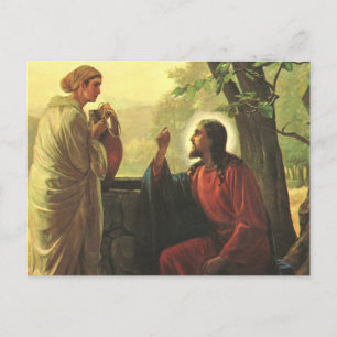 Jesus Kristus och Bra Samaritan på brunnen Vykort