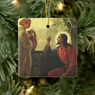 Jesus Kristus och den gode samariern vid brunnen Julgransprydnad Keramik
