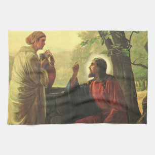 Jesus Kristus och den gode samariern vid brunnen Kökshandduk