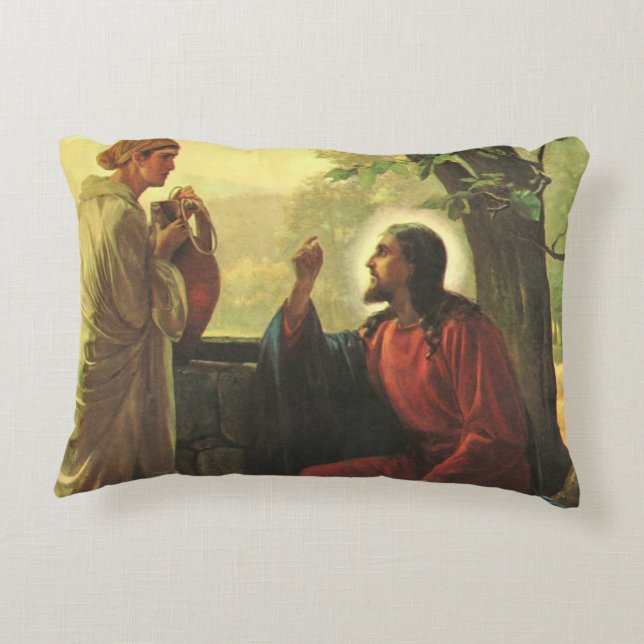 Jesus Kristus och den gode samariern vid brunnen Prydnadskudde (Baksidan)